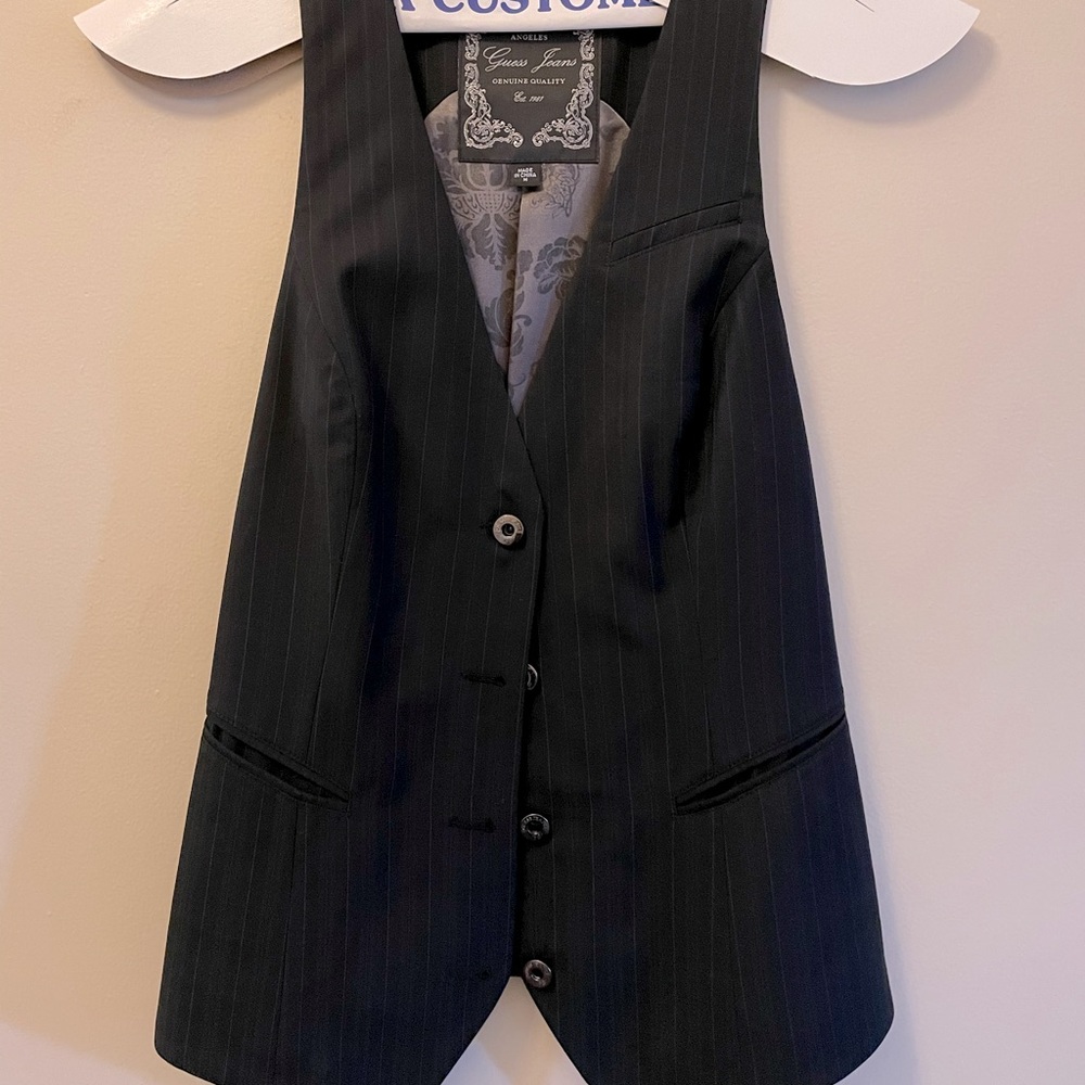 GUESS Black pinstripe vest.
